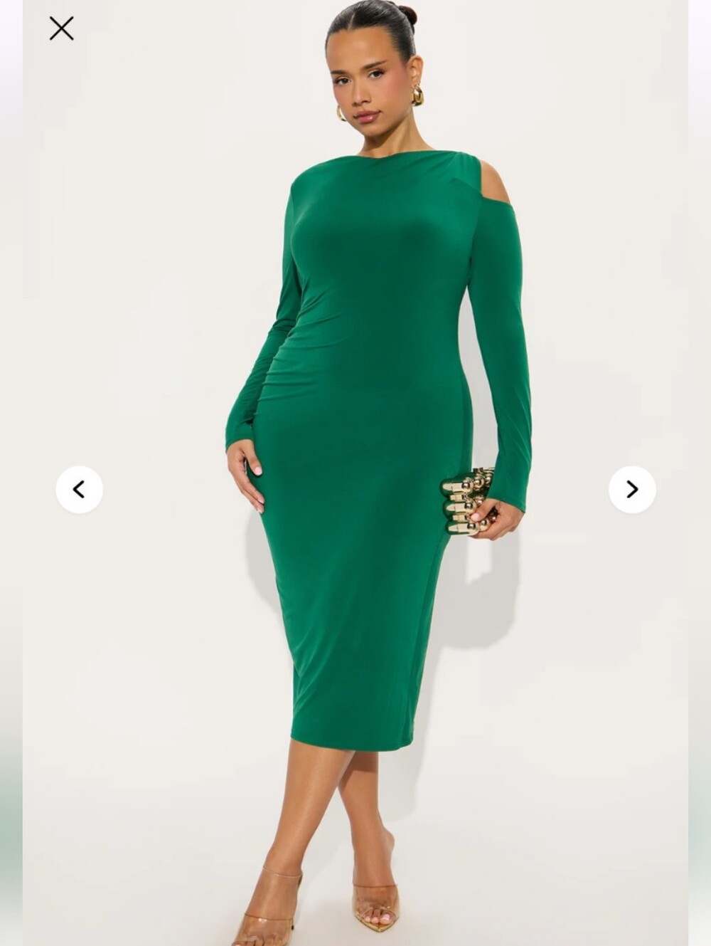 Fashion Nova Giana Long Sleeve Knot Midi Dress - Kelly Green 1X (NWOT)